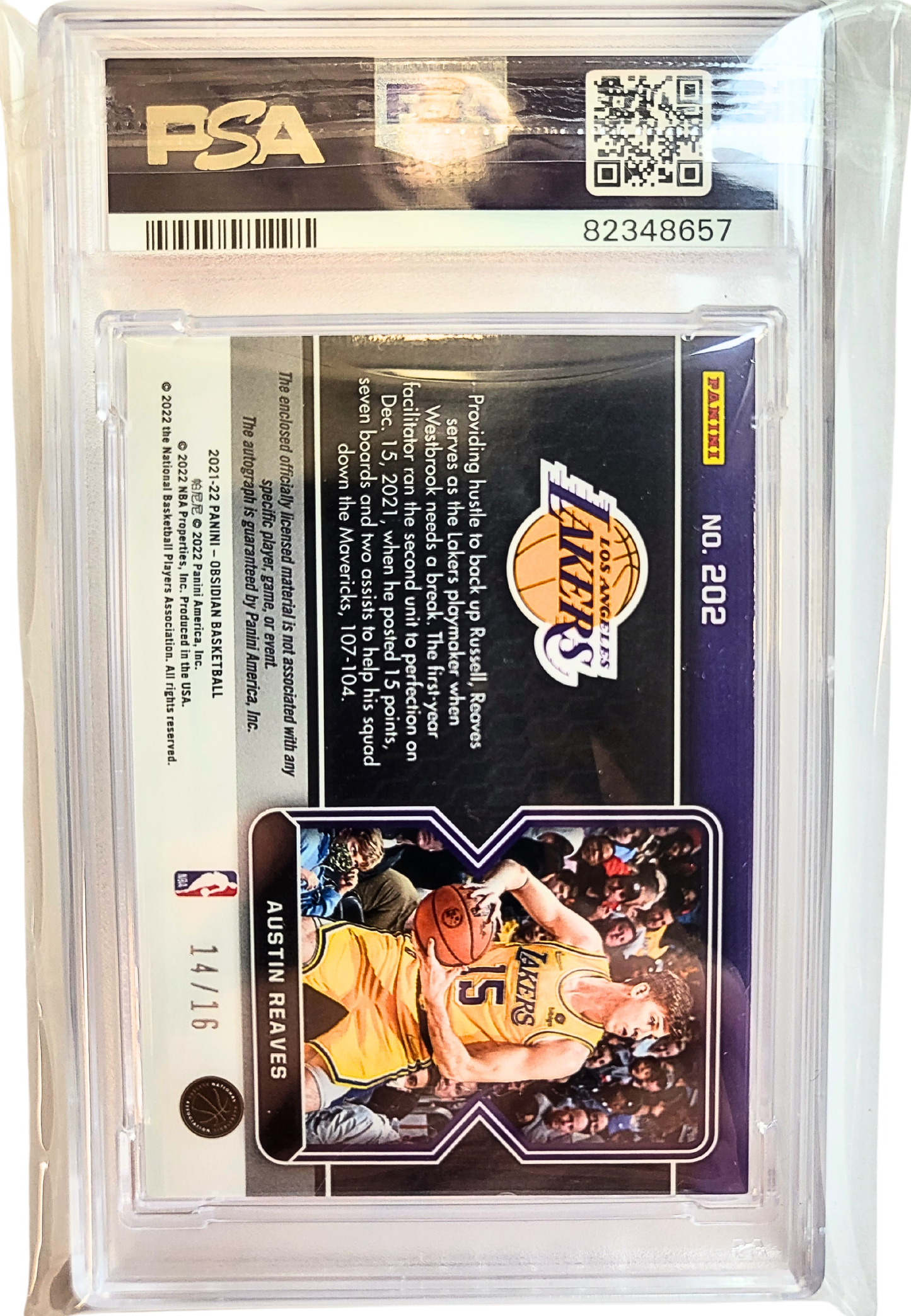 2021-22 Obsidian Austin Reaves Blue Rookie Patch Auto (RPA) First Off the Line (FOTL) PSA 9