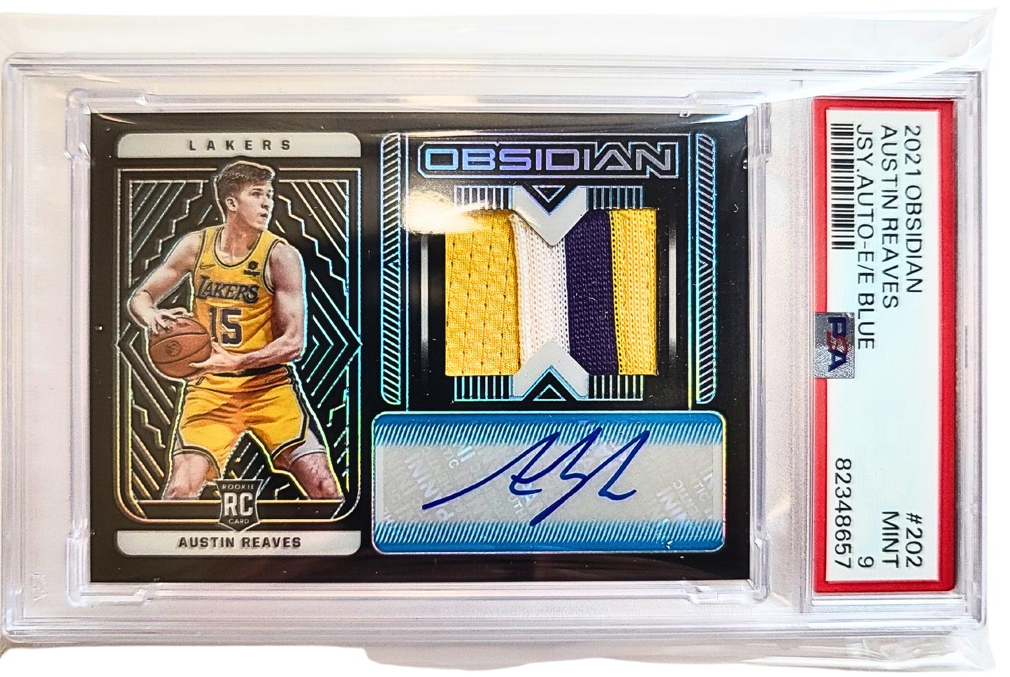 2021-22 Obsidian Austin Reaves Blue Rookie Patch Auto (RPA) First Off the Line (FOTL) PSA 9