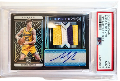 2021-22 Obsidian Austin Reaves Blue Rookie Patch Auto (RPA) First Off the Line (FOTL) PSA 9